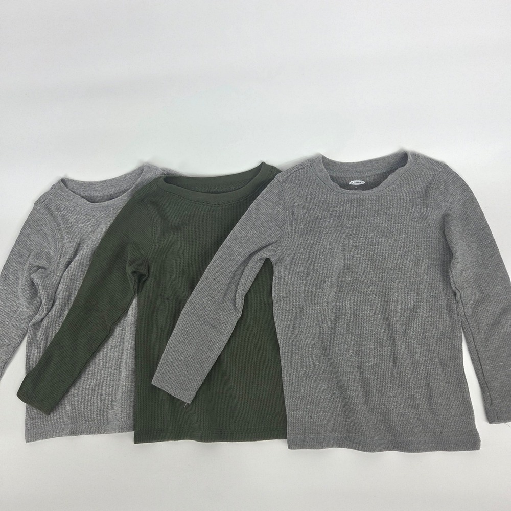 Old Navy Thermal Shirts 4T Gray Green‎ Waffle Knit 3-Pack Gorpcore Outdoorsy